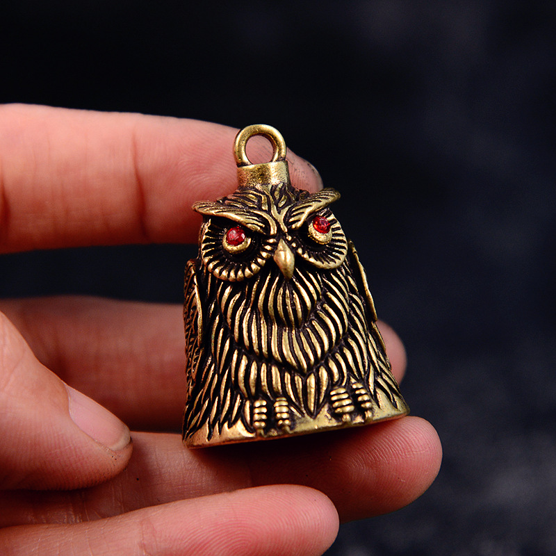 Car Accessories Bangi - Vintage Brass Owl Bell Keychain Pendant